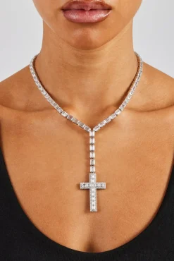 Women JWL-CHN Iced Baguette Cross Drop Chain - 40mm