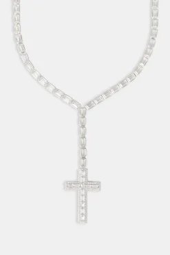 Women JWL-CHN Iced Baguette Cross Drop Chain - 40mm