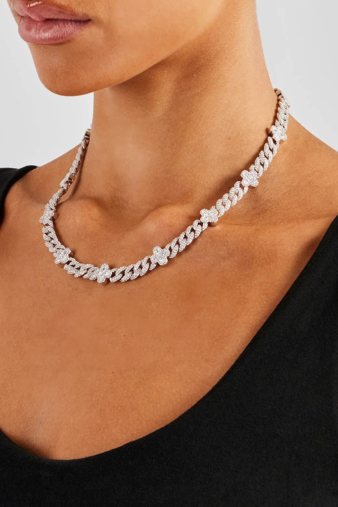 Women JWL-CHN Iced Baguette Motif Cuban Chain - 8mm