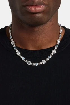 JWL-CHN Iced Blue & Clear Stone Cuban Chain - 10mm