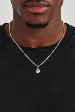 JWL-PEND Iced Blue Enamel Cross Motif Cuban Necklace - 10mm