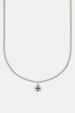 JWL-PEND Iced Blue Enamel Cross Motif Cuban Necklace - 10mm