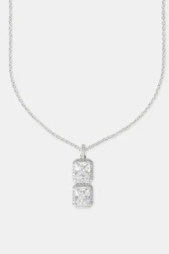 JWL-NECK Iced Clear Double Stone Pendant Necklace - 40mm