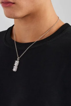 JWL-NECK Iced Clear Double Stone Pendant Necklace - 40mm