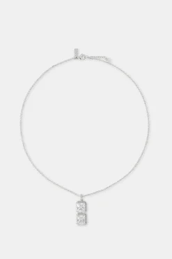 JWL-NECK Iced Clear Double Stone Pendant Necklace - 40mm