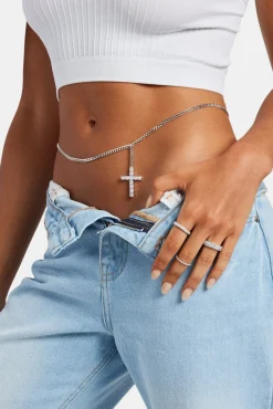 Women JWL-BODY Iced Cross Cuban Belly Chain