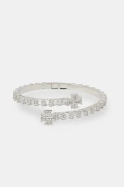 JWL-BRA Iced Cross Motif Baguette Bangle - 8mm