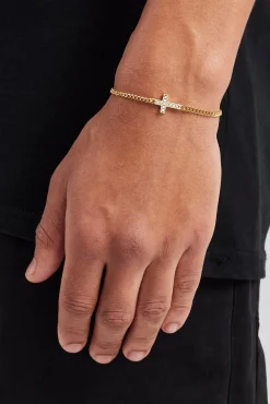 JWL-BRA Iced Cross Motif Cuban Bracelet - 5mm - Gold