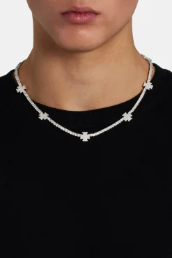 JWL-CHN Iced Cross Motif Tennis Chain - 3mm