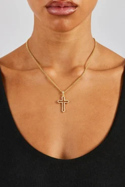 Women JWL-NECK Iced Cross Outline Cuban Necklace - 30mm