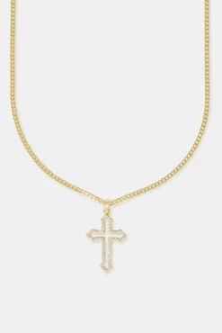 Women JWL-NECK Iced Cross Outline Cuban Necklace - 30mm