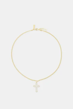 Women JWL-NECK Iced Cross Outline Cuban Necklace - 30mm