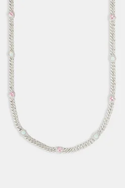Women JWL-CHN Iced Cuban Opal Heart Chain - 6mm