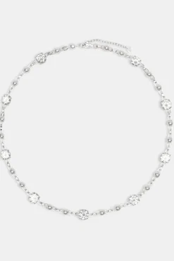 JWL-CHN Iced CZ Gem & Ball Chain Mix Chain - White