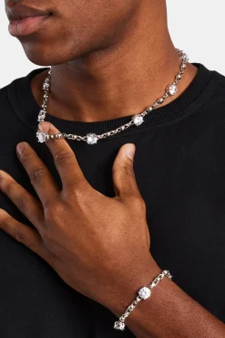 JWL-CHN Iced CZ Gem & Ball Chain Mix Chain - White