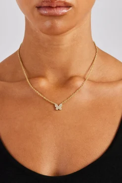 Women JWL-NECK Iced CZ Pave Butterfly Necklace - 10mm