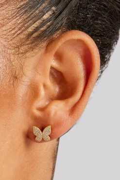 Women JWL-EAR Iced CZ Pave Butterfly Stud Earrings - 10mm