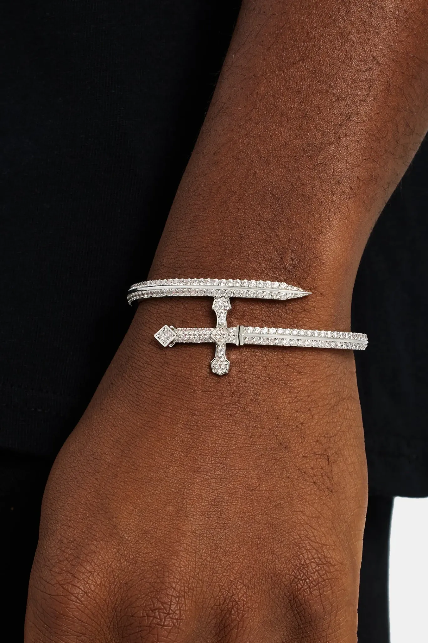 JWL-BRA Iced CZ Pave Cross Bangle