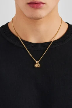 JWL-NECK Iced Double Cross Motif Cuban Necklace - 10mm - Gold