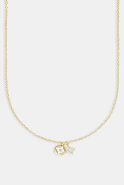 Women JWL-NECK Iced Double Star Motif Charm Necklace - 10mm