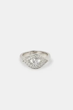 Women JWL-RNG Iced Evil Eye Outline Ring - 10mm - White