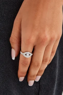 Women JWL-RNG Iced Evil Eye Outline Ring - 10mm - White