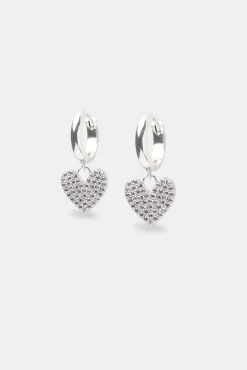 Women JWL-EAR Iced Heart Huggie Hoop Earrings - White