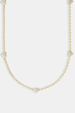 Women JWL-CHN Iced Heart Thin Link Chain - 2.5mm - Gold