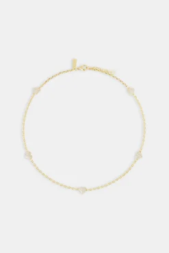 Women JWL-CHN Iced Heart Thin Link Chain - 2.5mm - Gold