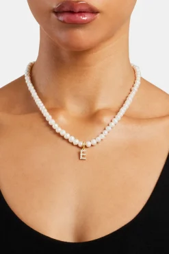 Women JWL-PEND Iced Initial Clip On Pendant + 6mm Pearl Chain