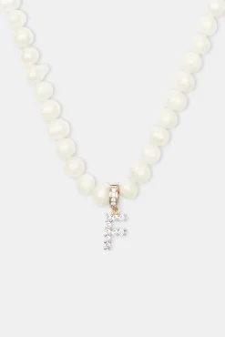 Women JWL-PEND Iced Initial Clip On Pendant + 6mm Pearl Chain