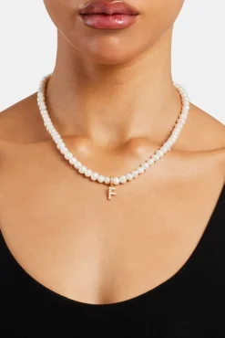 Women JWL-PEND Iced Initial Clip On Pendant + 6mm Pearl Chain