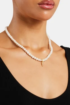 Women JWL-PEND Iced Initial Clip On Pendant + 6mm Pearl Chain