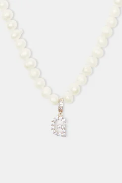 Women JWL-PEND Iced Initial Clip On Pendant + 6mm Pearl Chain