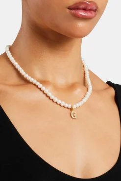 Women JWL-PEND Iced Initial Clip On Pendant + 6mm Pearl Chain