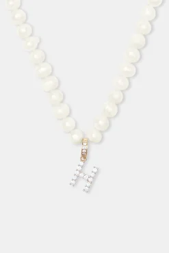 Women JWL-PEND Iced Initial Clip On Pendant + 6mm Pearl Chain