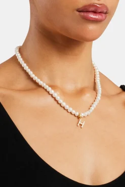 Women JWL-PEND Iced Initial Clip On Pendant + 6mm Pearl Chain