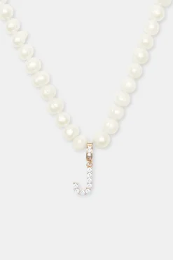 Women JWL-PEND Iced Initial Clip On Pendant + 6mm Pearl Chain