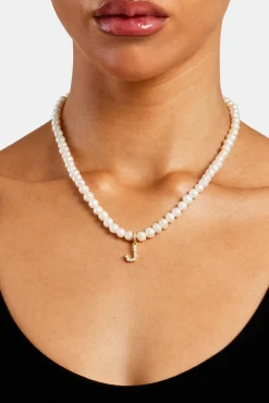 Women JWL-PEND Iced Initial Clip On Pendant + 6mm Pearl Chain