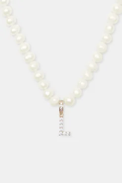 Women JWL-PEND Iced Initial Clip On Pendant + 6mm Pearl Chain