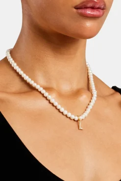 Women JWL-PEND Iced Initial Clip On Pendant + 6mm Pearl Chain