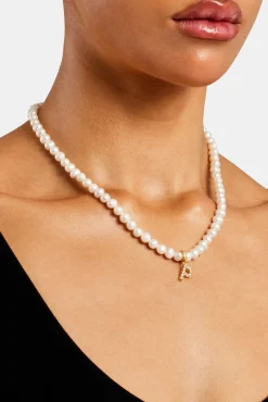 Women JWL-PEND Iced Initial Clip On Pendant + 6mm Pearl Chain