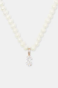 Women JWL-PEND Iced Initial Clip On Pendant + 6mm Pearl Chain