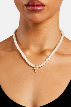Women JWL-PEND Iced Initial Clip On Pendant + 6mm Pearl Chain