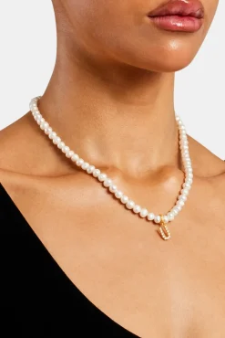 Women JWL-PEND Iced Initial Clip On Pendant + 6mm Pearl Chain