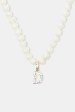 Women JWL-PEND Iced Initial Clip On Pendant + 6mm Pearl Chain