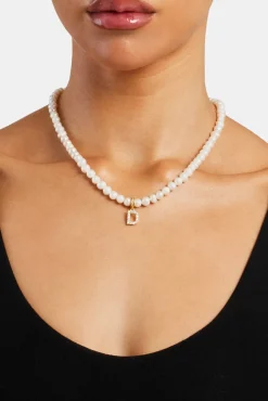 Women JWL-PEND Iced Initial Clip On Pendant + 6mm Pearl Chain