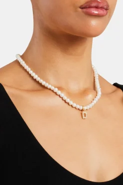 Women JWL-PEND Iced Initial Clip On Pendant + 6mm Pearl Chain