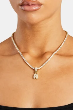 Women JWL-PEND Iced Mini Bubble Pendant & Tennis Chain - Gold 3mm