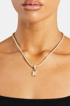 Women JWL-PEND Iced Mini Bubble Pendant & Tennis Chain - Gold 3mm